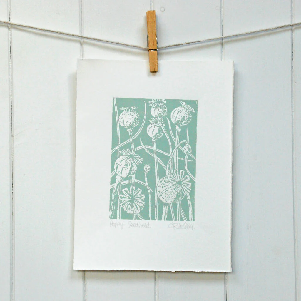 Poppy Seedhead in Charcoal - Open Ended Edition - Original Linocut Print - Image 6