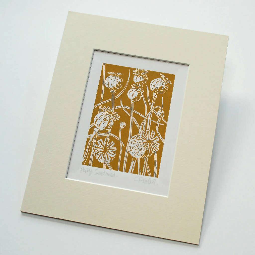 Poppy Seedhead in Charcoal - Open Ended Edition - Original Linocut Print - Image 7