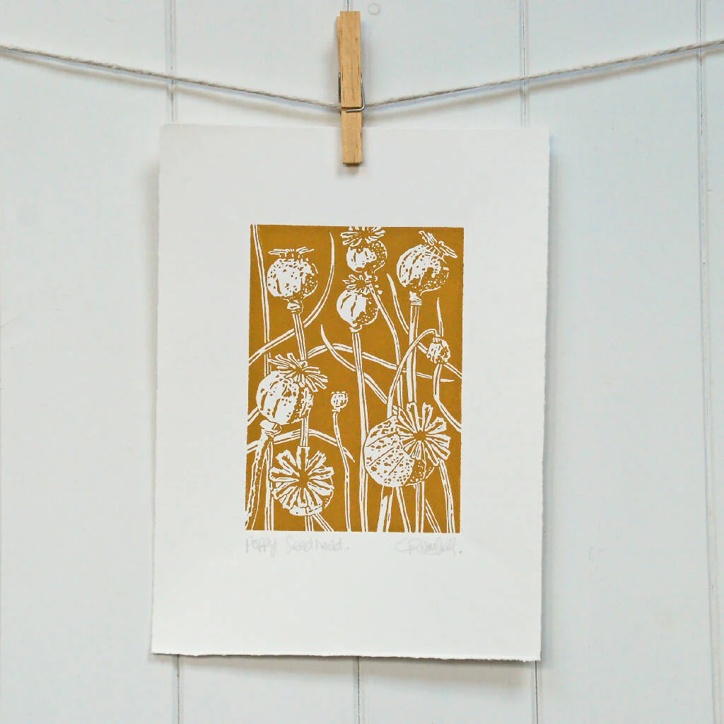 Poppy Seedhead in Charcoal - Open Ended Edition - Original Linocut Print - Image 8