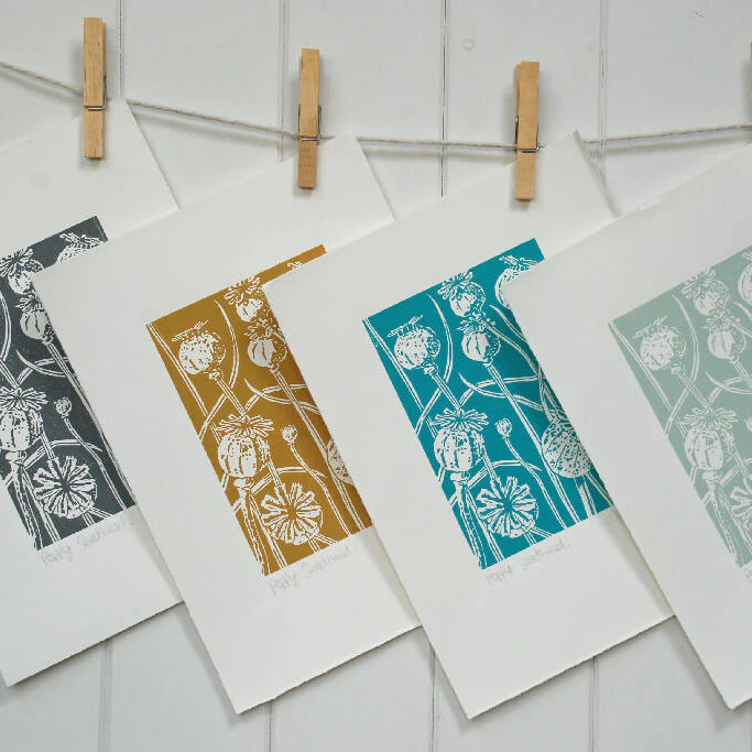 Poppy Seedhead in Charcoal - Open Ended Edition - Original Linocut Print - Image 9