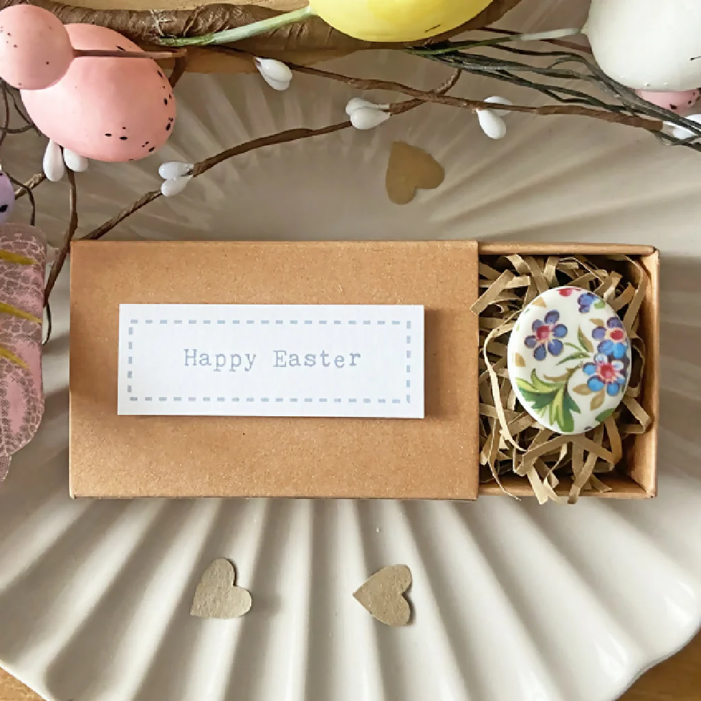 Porcelain Matchbox Token Happy Easter