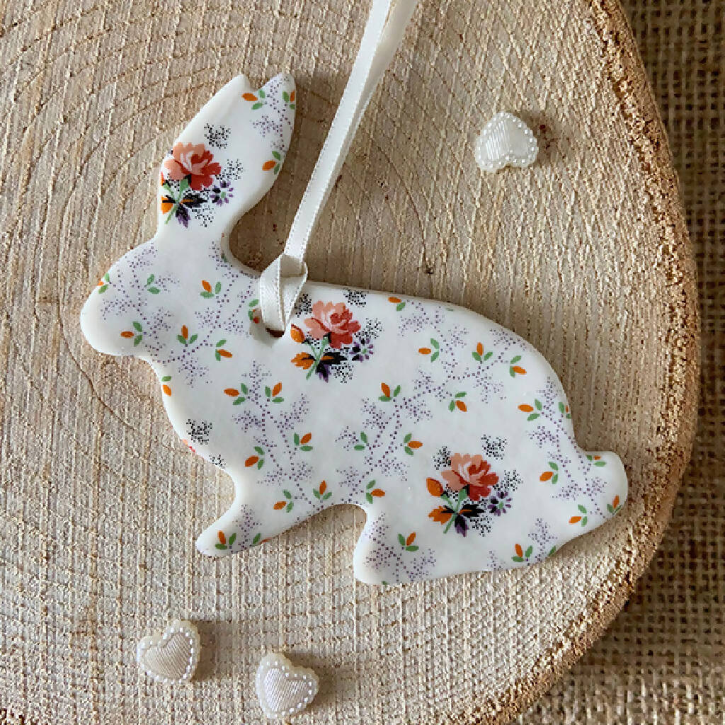 Porcelain Rose Rabbit Decoration