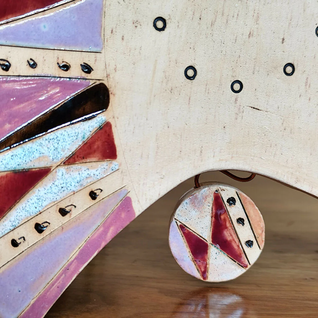 Pottery Mantel Clock Triangle Pattern In Shades Of Pink - Image 4