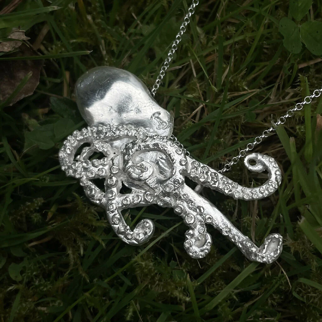Octopus in Fine SIlver with Sterling Silver Loop Pendant Necklace - Image 2