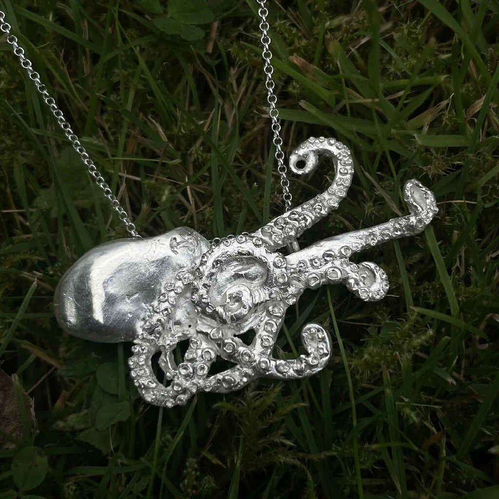 Octopus in Fine SIlver with Sterling Silver Loop Pendant Necklace - Image 3