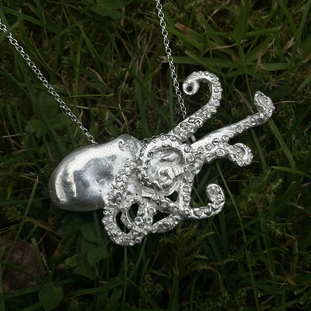 Octopus in Fine SIlver with Sterling Silver Loop Pendant Necklace - Image 4