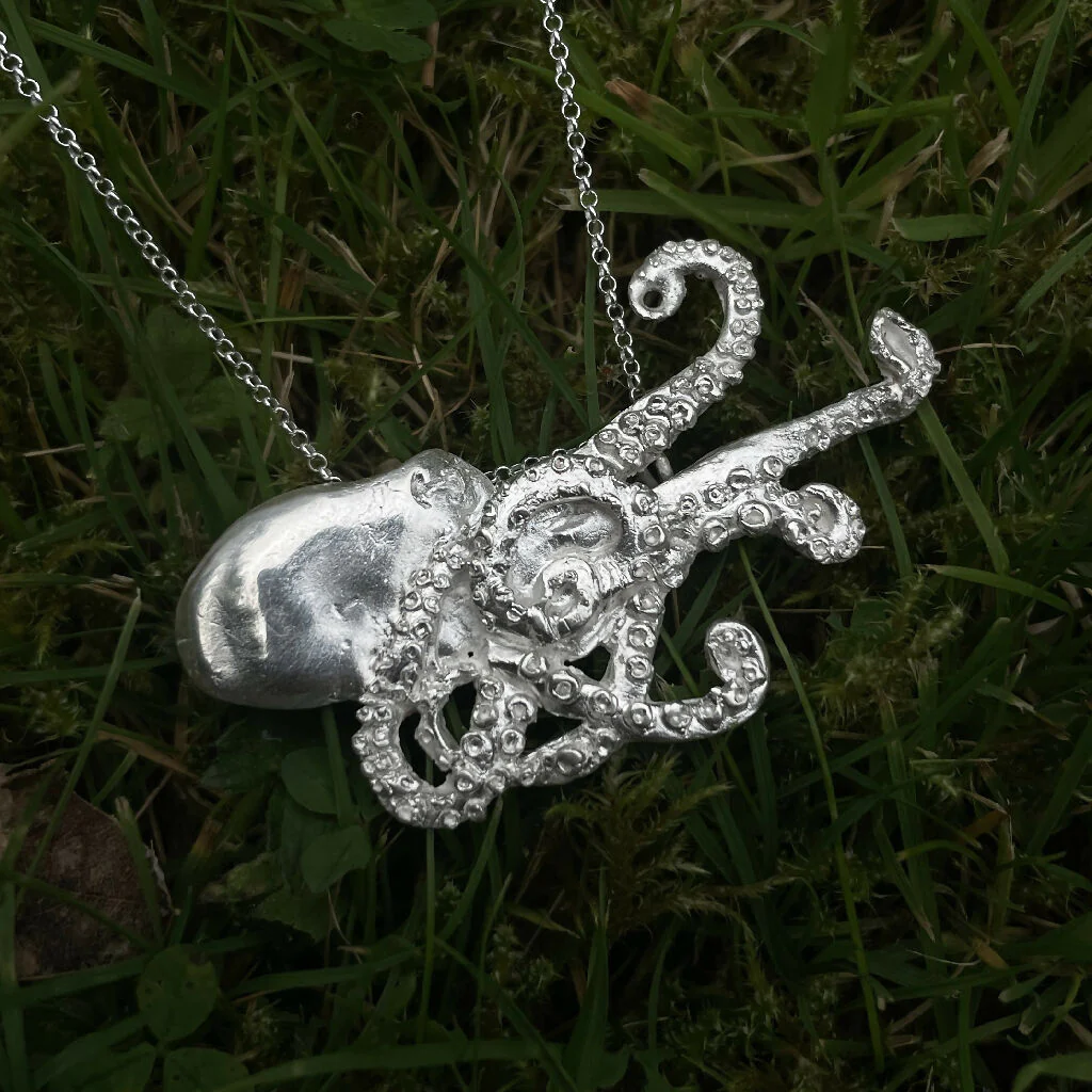 Octopus in Fine SIlver with Sterling Silver Loop Pendant Necklace - Image 5