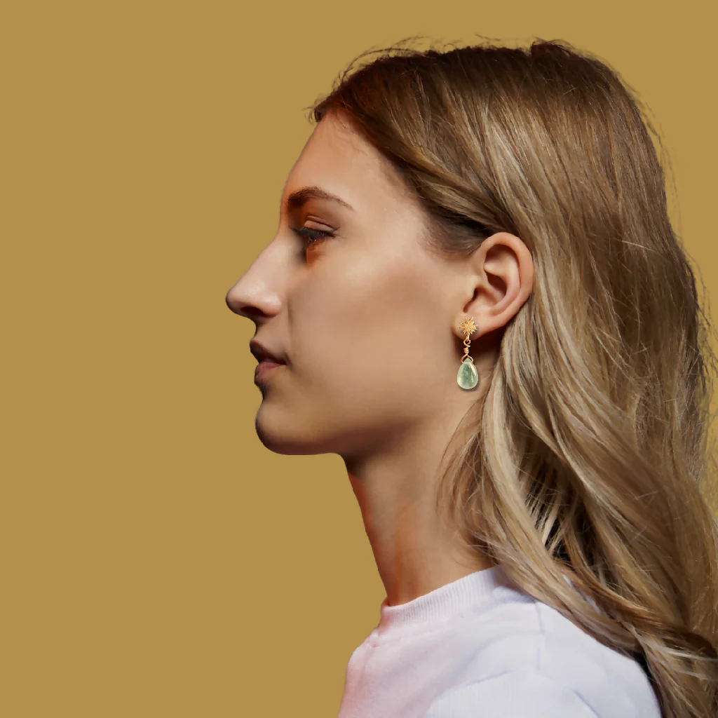 Gold Plated, Sterling Silver Stars Prehnite Drop Earrings - Image 2