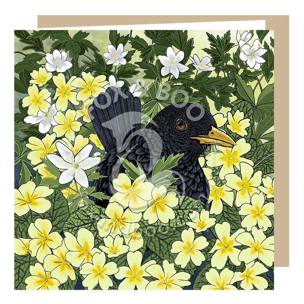 Primrose Blackbird Greeting Card