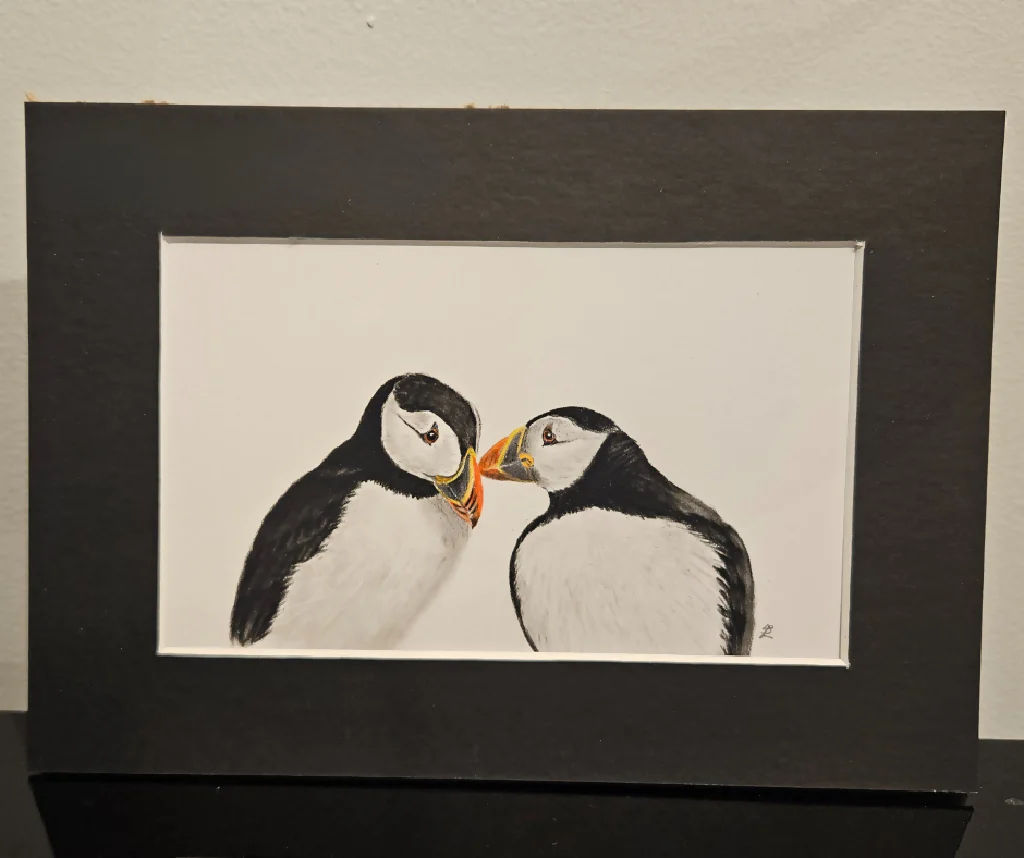 Puffin Valentine's gift set, original mounted sketch to fit A5 frame and matching A6 size card - Image 2