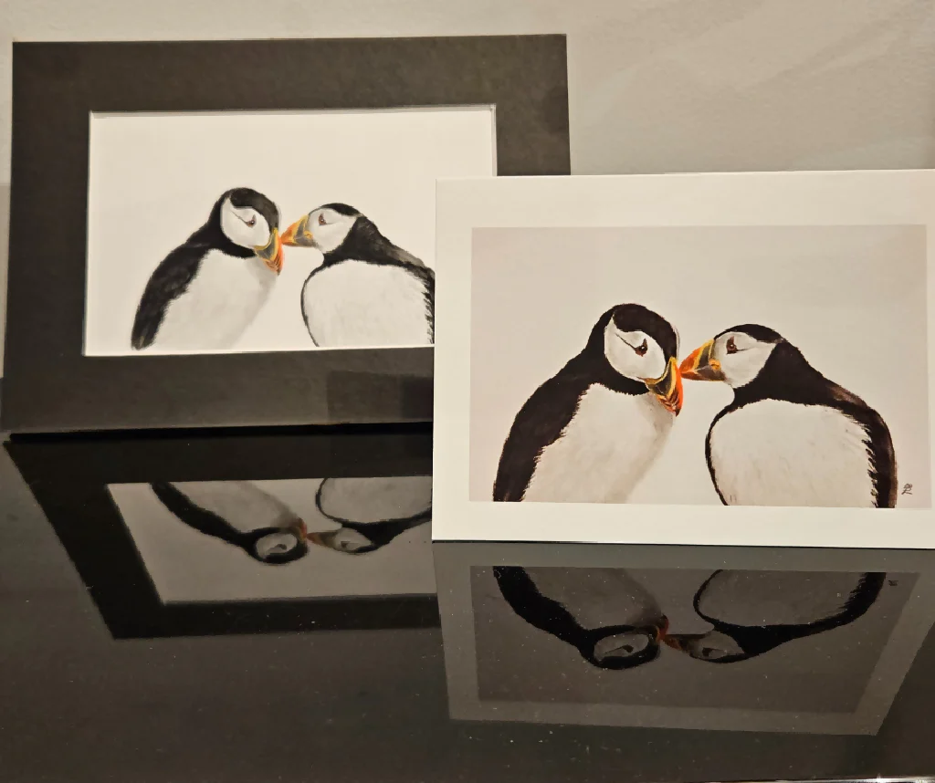 Puffin Valentine's gift set, original mounted sketch to fit A5 frame and matching A6 size card - Image 4