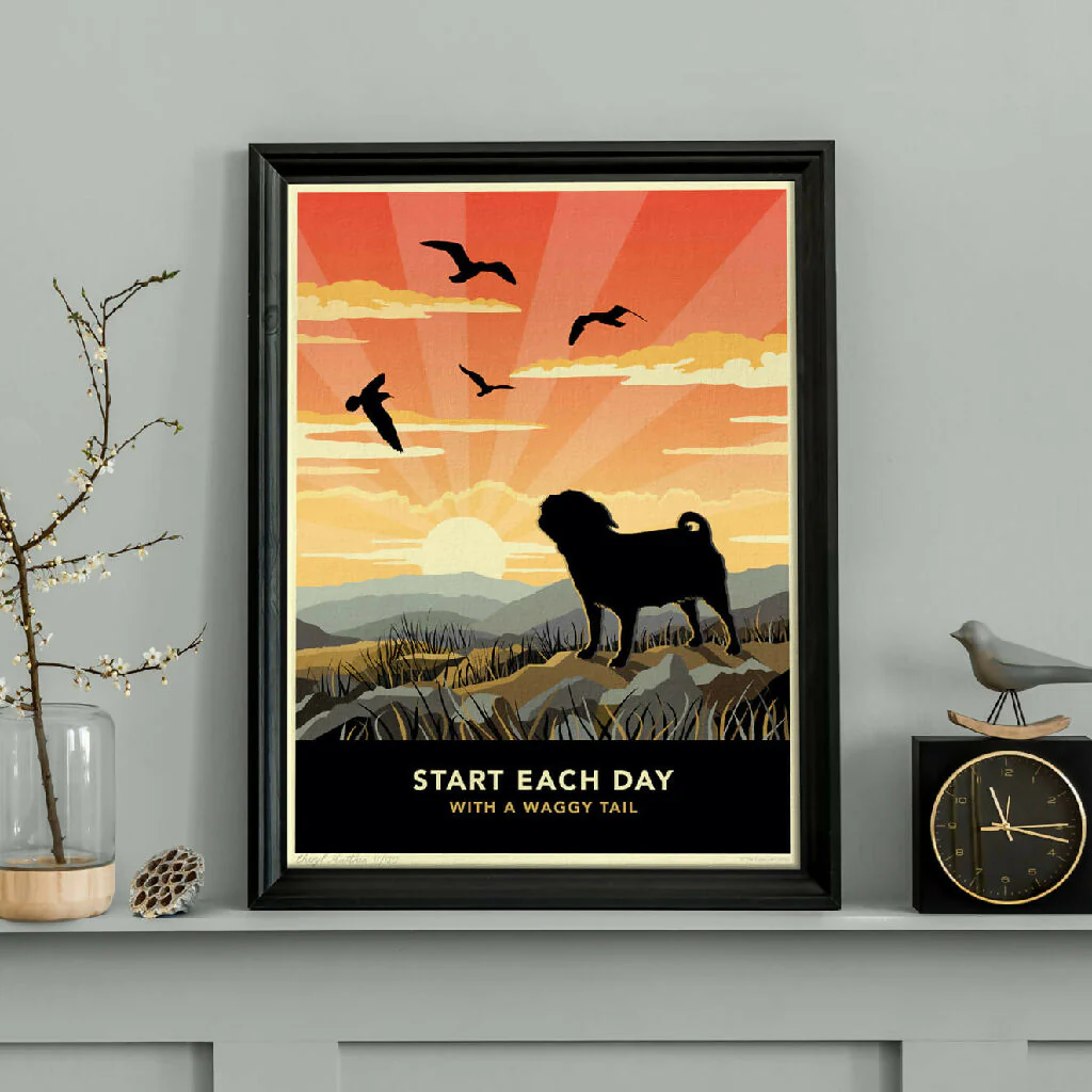 PUG ‘WAGGY TAILS’ LIMITED EDITION ART PRINT - Image 3