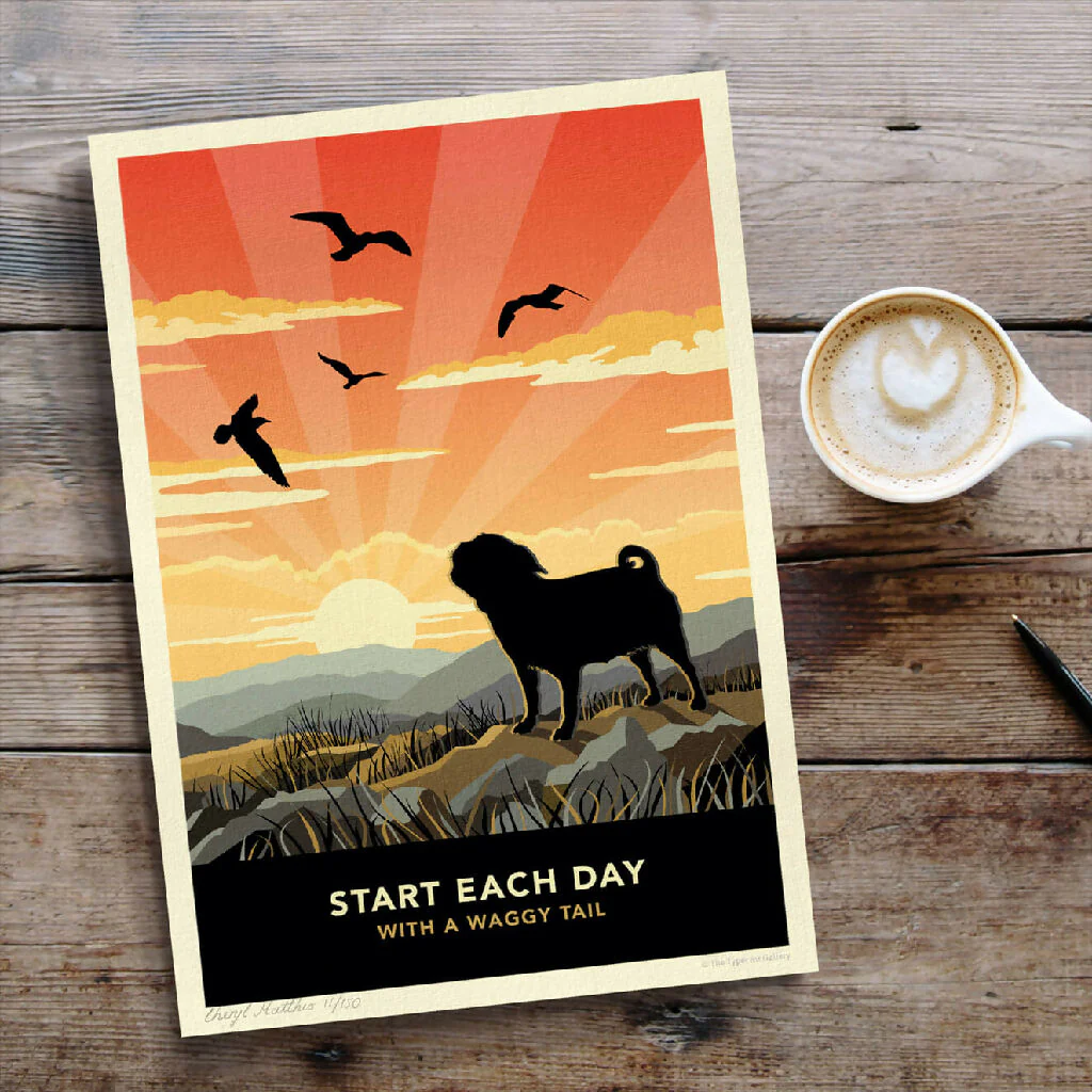 PUG ‘WAGGY TAILS’ LIMITED EDITION ART PRINT - Image 6