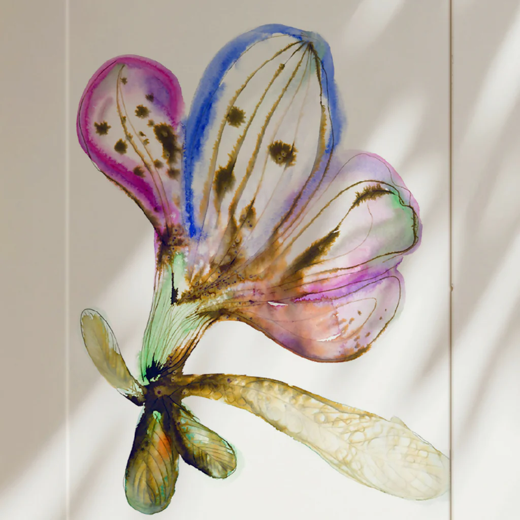 Purple Flower Ink & Watercolour Giclée Fine Art Print - Image 2