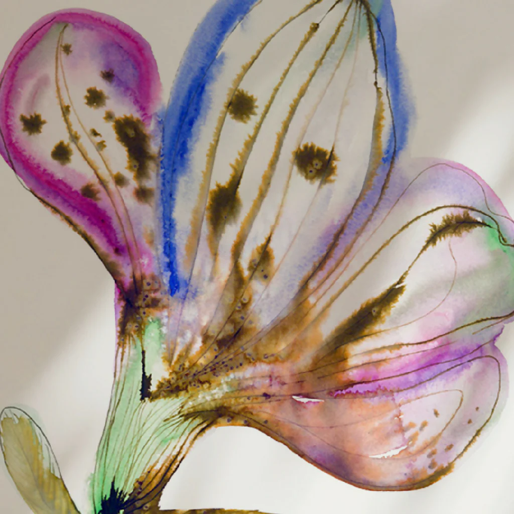 Purple Flower Ink & Watercolour Giclée Fine Art Print - Image 3