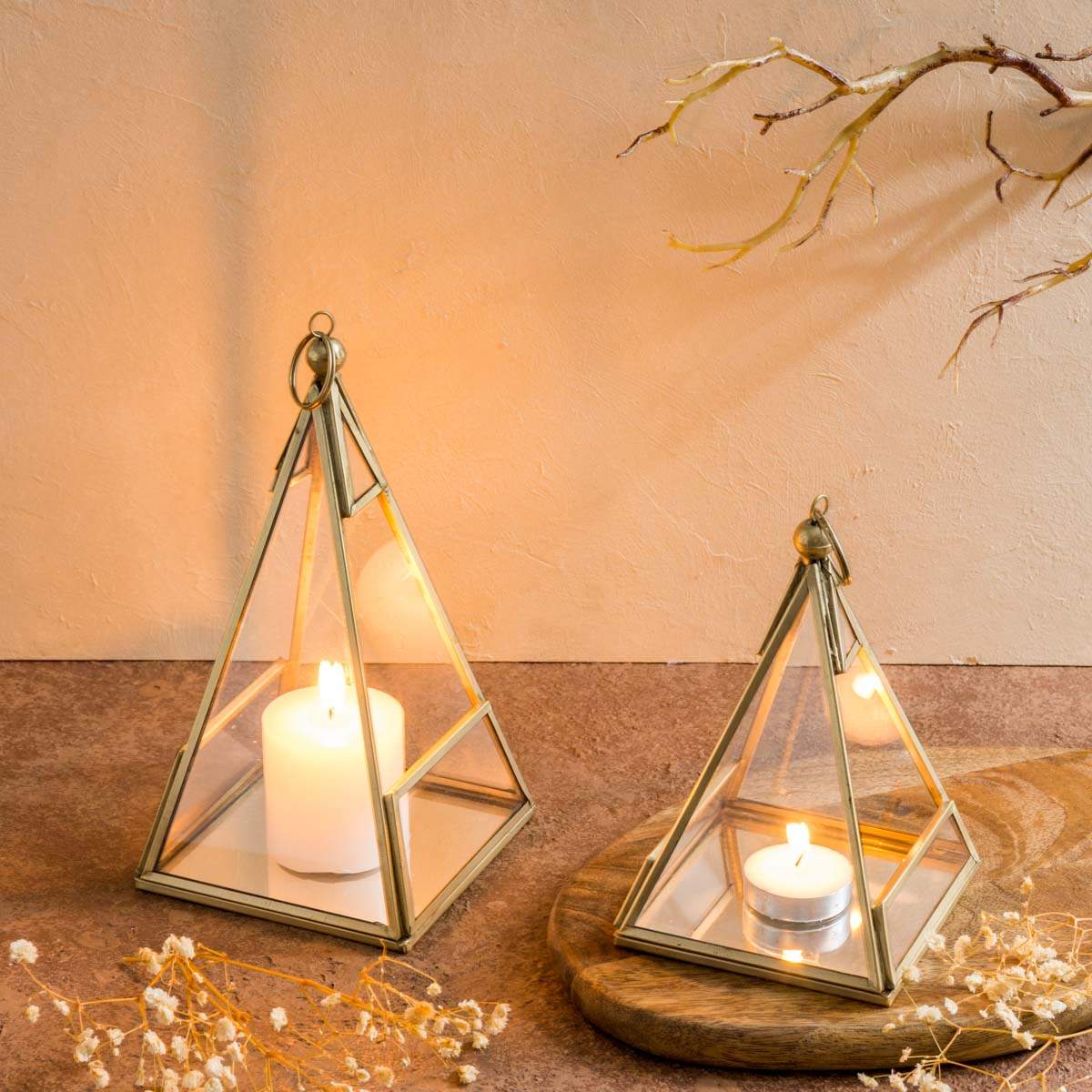 Pyramid Glass Candle & Tealight Holders - Image 6