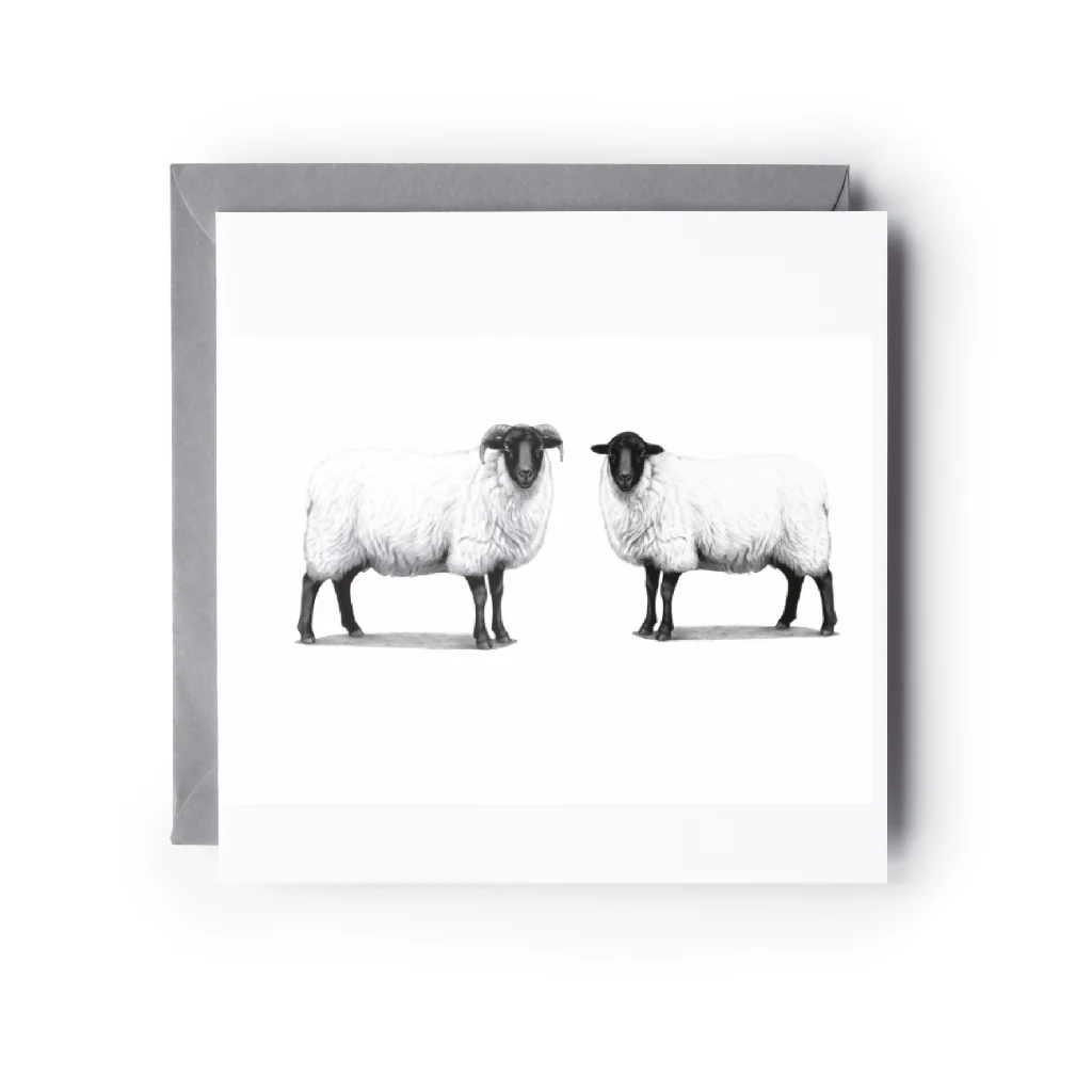 Ram and Ewe Sheep Greeting Card – Hand Drawn Countryside Farm Animal Illustration Card - Image 2