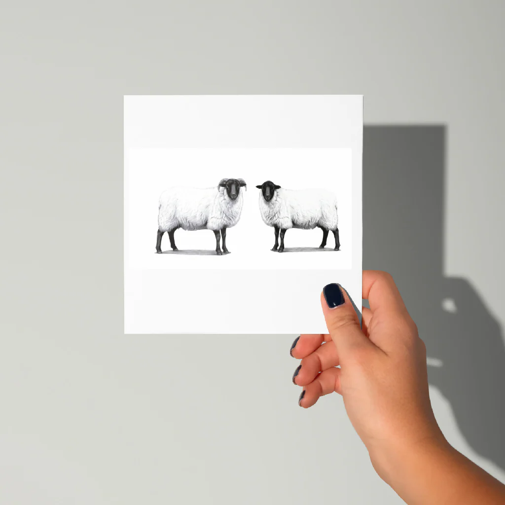 Ram and Ewe Sheep Greeting Card – Hand Drawn Countryside Farm Animal Illustration Card - Image 3
