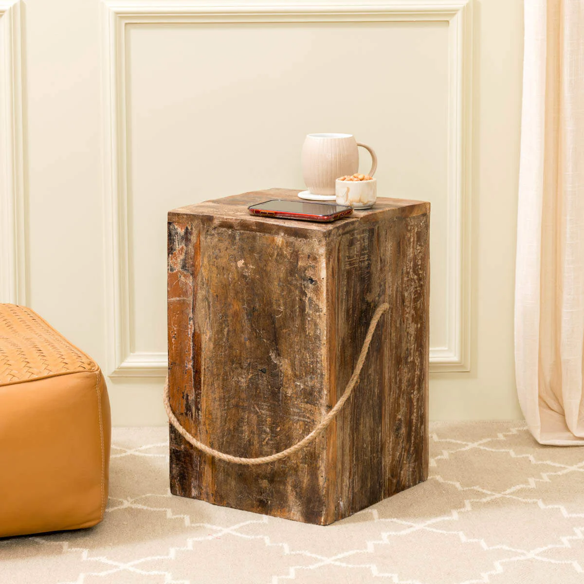 Distressed Wood Design Block Side Table - Small - Image 3