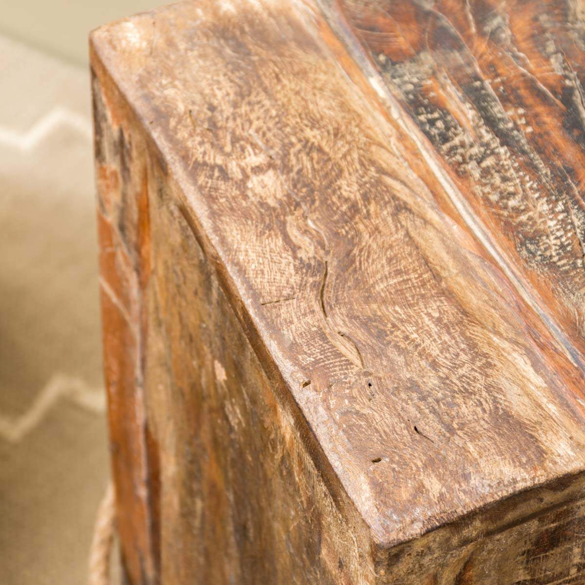 Distressed Wood Design Block Side Table - Small - Image 4