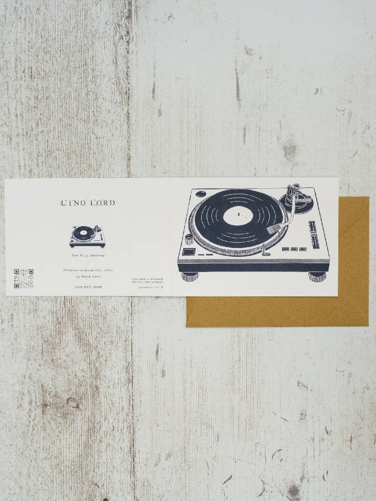 Record Deck A6 Lino Print Greeting Card - Image 2