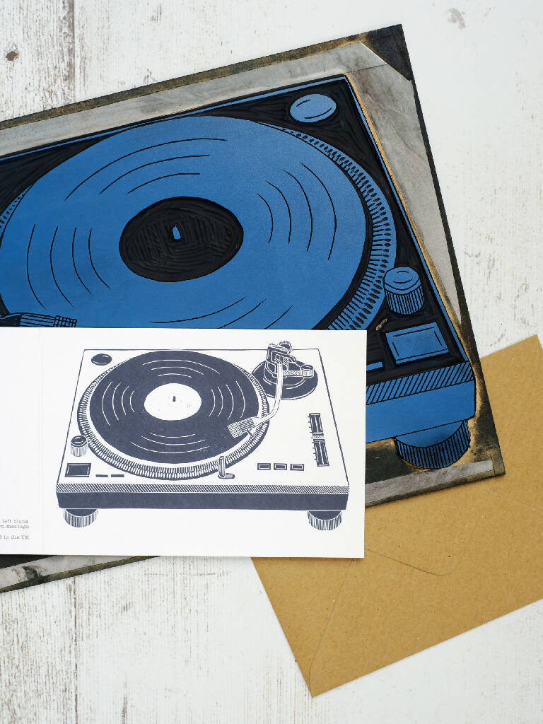 Record Deck A6 Lino Print Greeting Card - Image 3