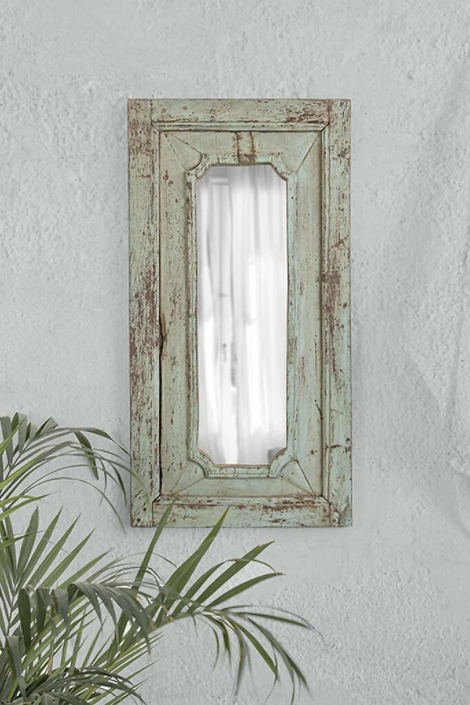Rectangular Mirror Reclaimed Wood - Teal Green - Image 2