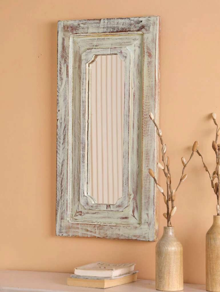 Rectangular Mirror Reclaimed Wood - Teal Green - Image 3