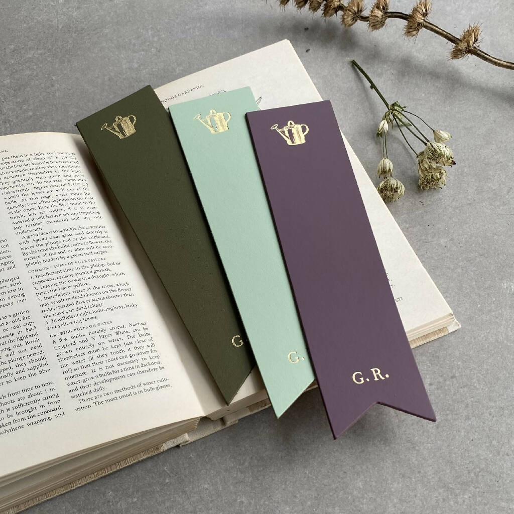 Personalised Recycled Leather Bookmark with Watering Can - Image 2