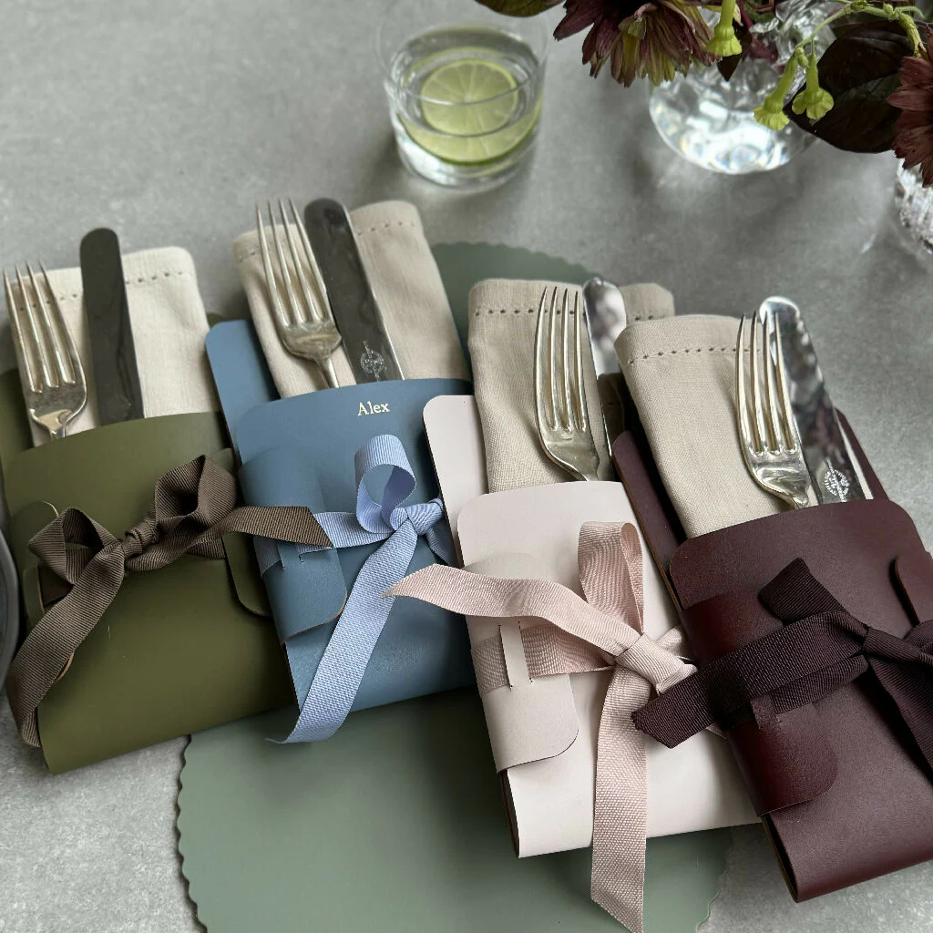 Recycled Leather Cutlery and Napkin Holder - Image 2