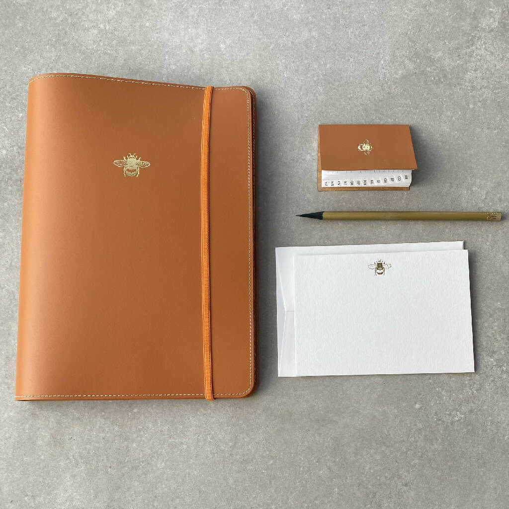Recycled Leather Writing Set with Bee Motif - Image 2