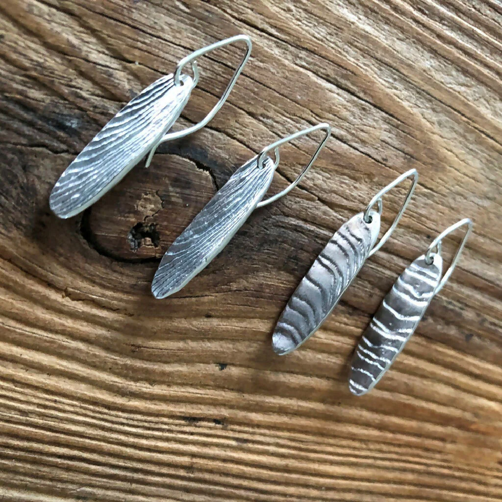 Recycled Silver Drop Earrings with Cuttlefish Texture – Handmade in Cornwall - Image 3