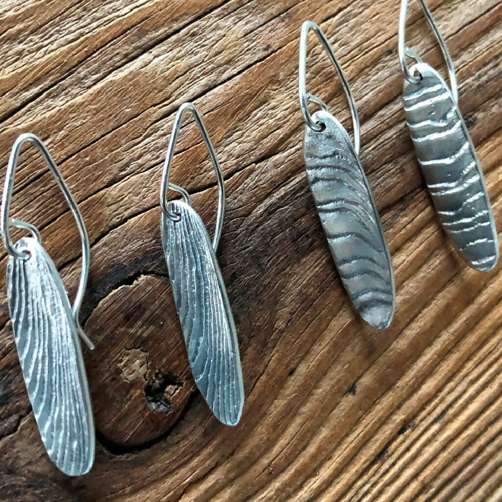 Recycled Silver Drop Earrings with Cuttlefish Texture – Handmade in Cornwall - Image 5