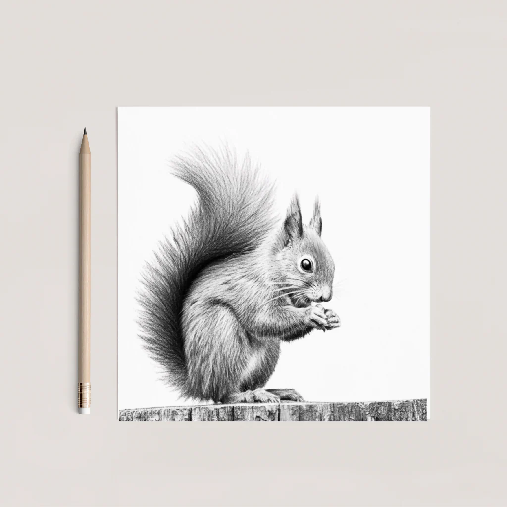 Red Squirrel Hand Drawn Card – Cute Woodland Wildlife Illustration Greeting Card