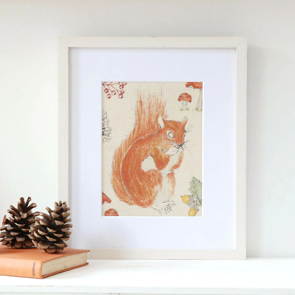 Red Squirrel Organic Mounted Fabric Print - Image 2