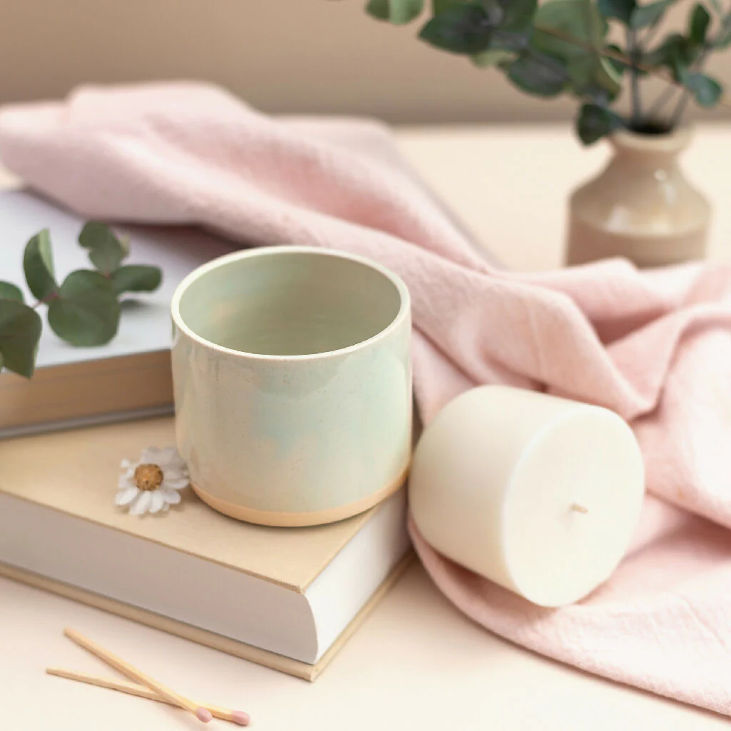 Refillable Ceramic Candle in Sage Green
