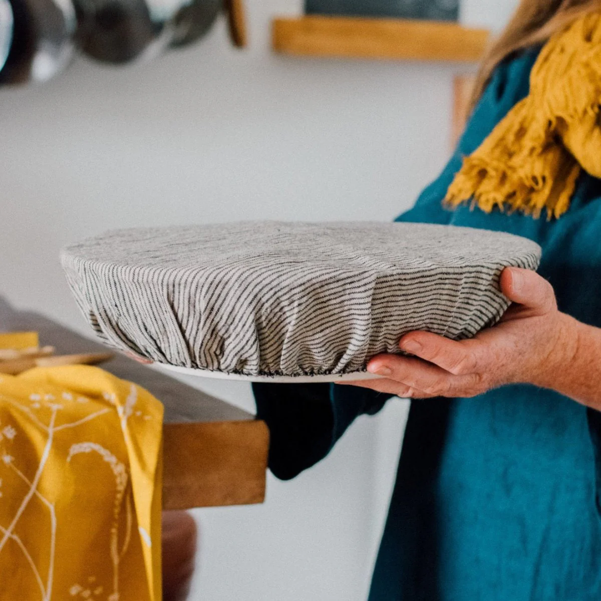 Reusable Striped Large Linen Bowl Cover - Image 3