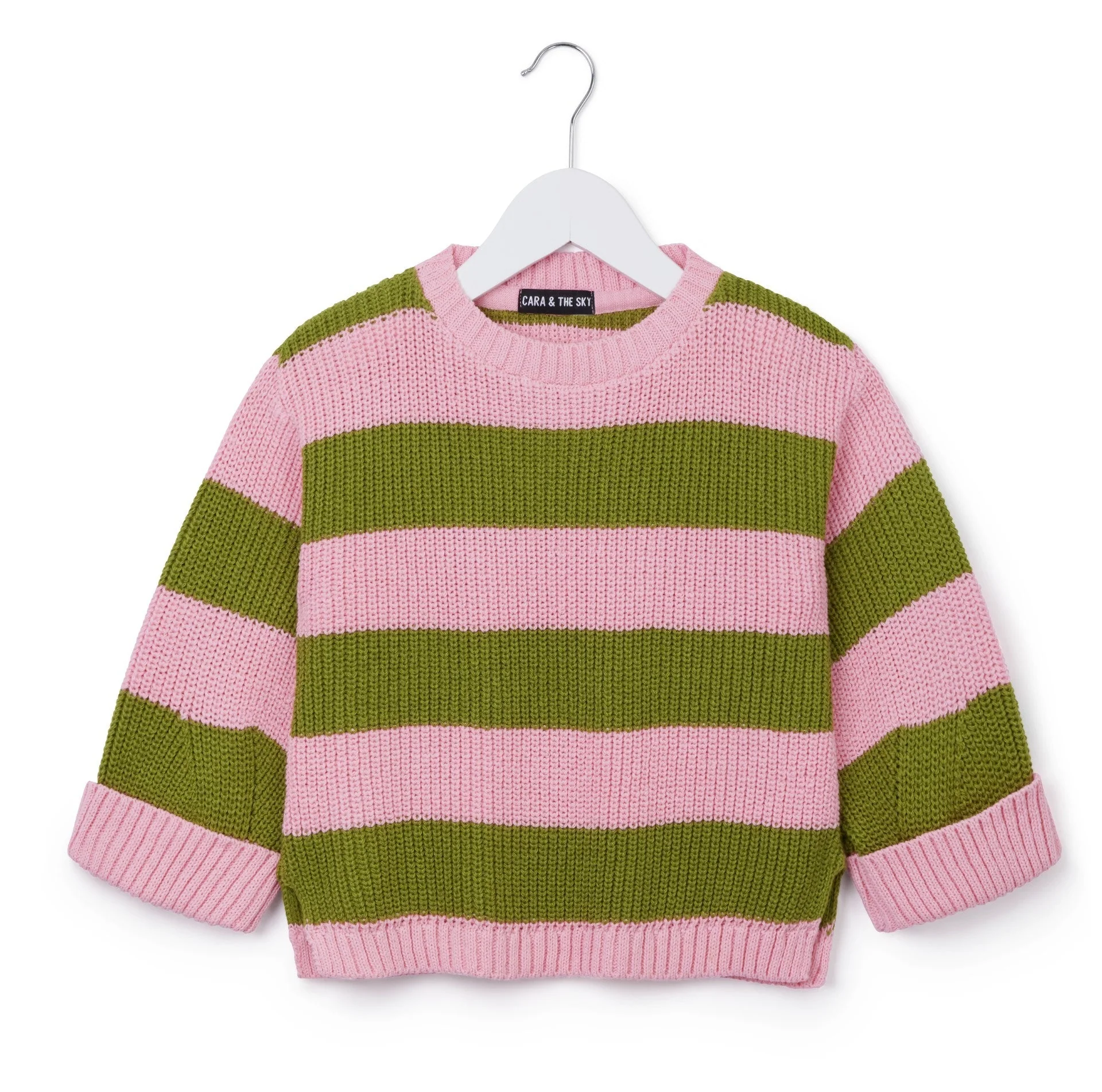 Rhiannon Kids Chunky Stripe Recycled Cotton Blend Jumper - Pink - Image 2