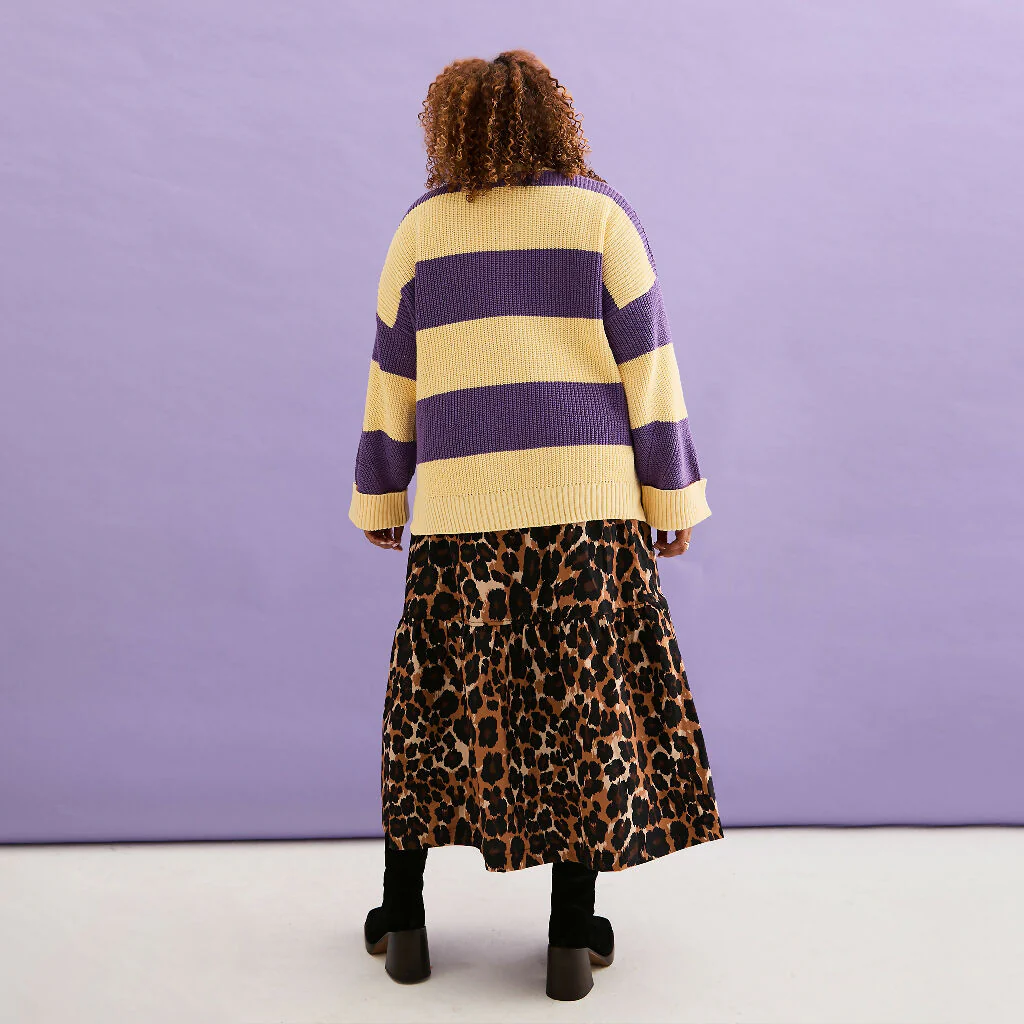 Rhiannon Recycled Cotton Mix Stripe Jumper - Purple and Yellow - Image 11