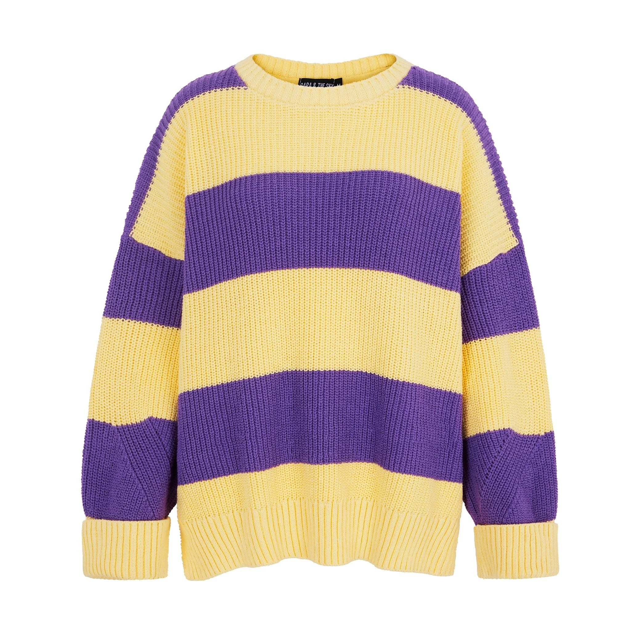 Rhiannon Recycled Cotton Mix Stripe Jumper - Purple and Yellow - Image 3