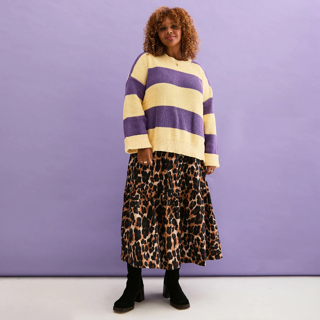 Rhiannon Recycled Cotton Mix Stripe Jumper - Purple and Yellow - Image 7