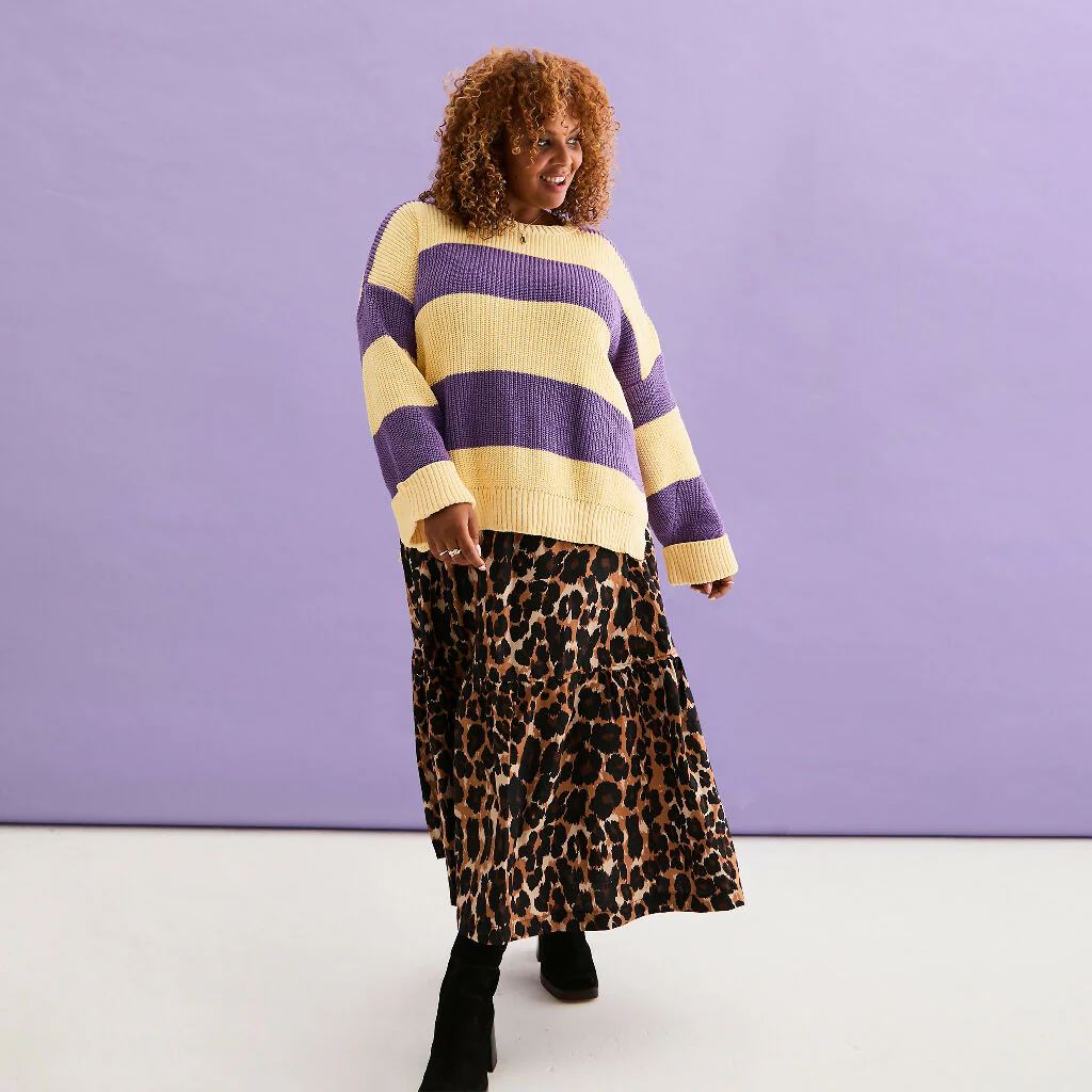Rhiannon Recycled Cotton Mix Stripe Jumper - Purple and Yellow - Image 8