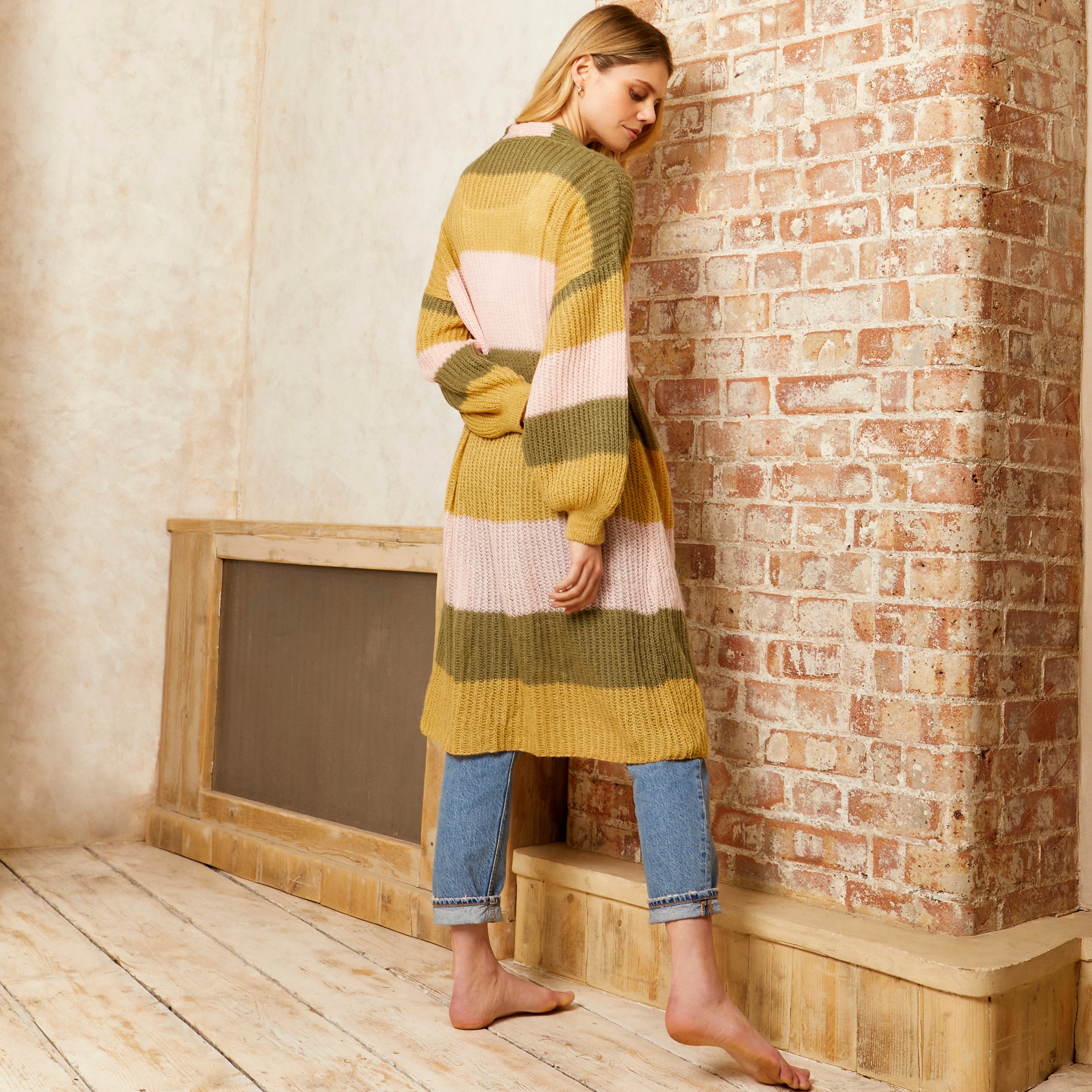 Ricci Lightweight Maxi Stripe Cardigan - Camel - Image 3