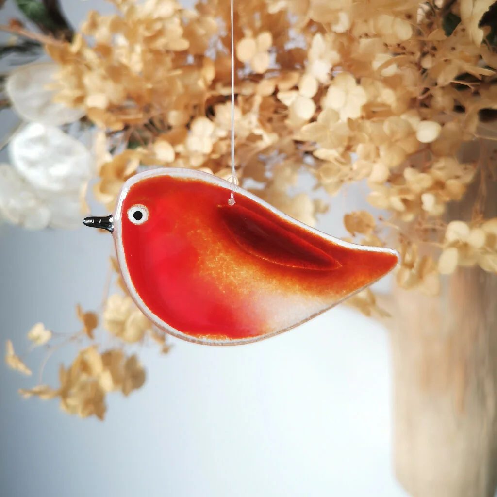 Robin, a hanging glass bird decoration