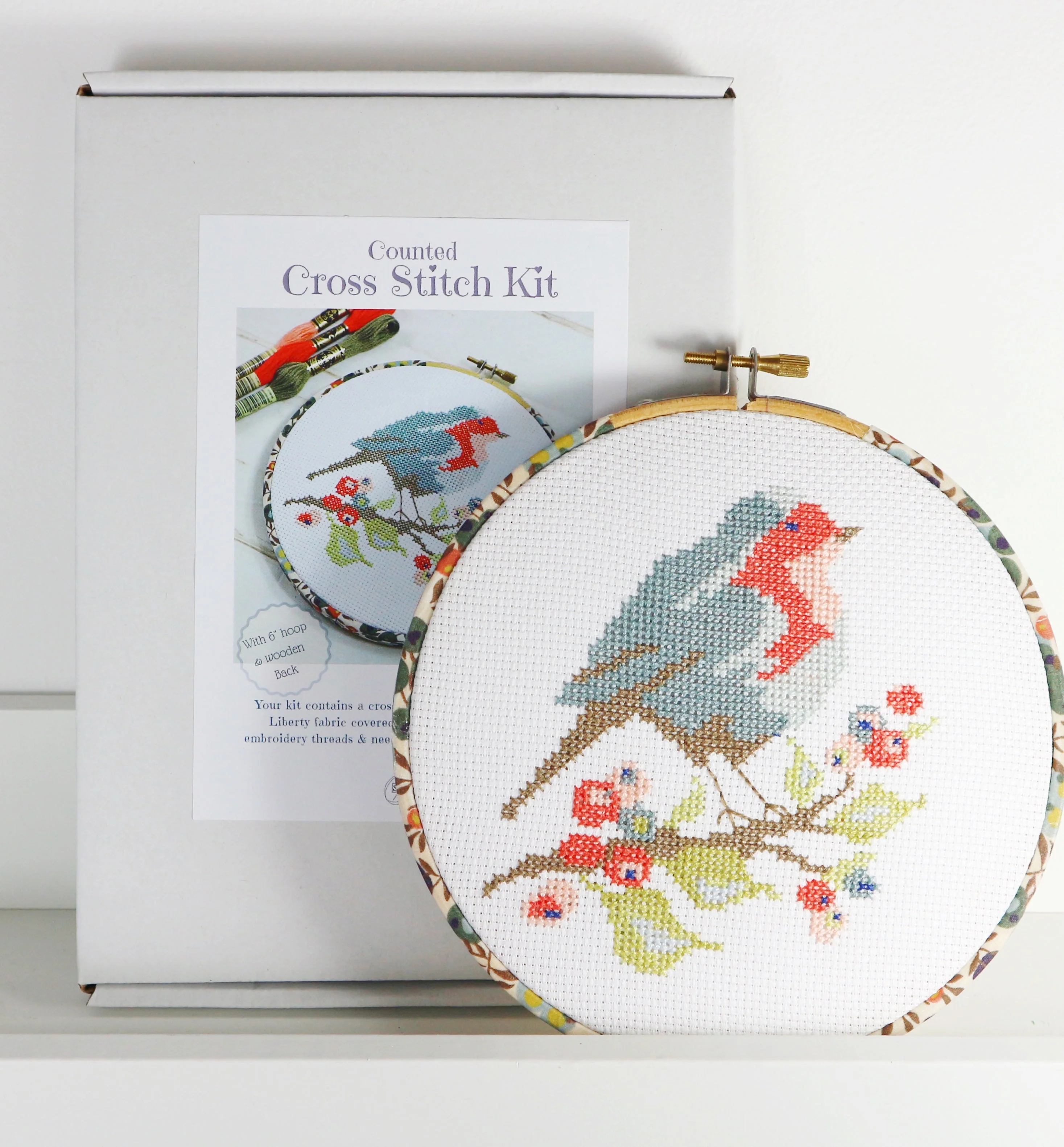Robin and Berry, Cross Stitch Embroidery Hoop Wall Hanging Kit - Image 10
