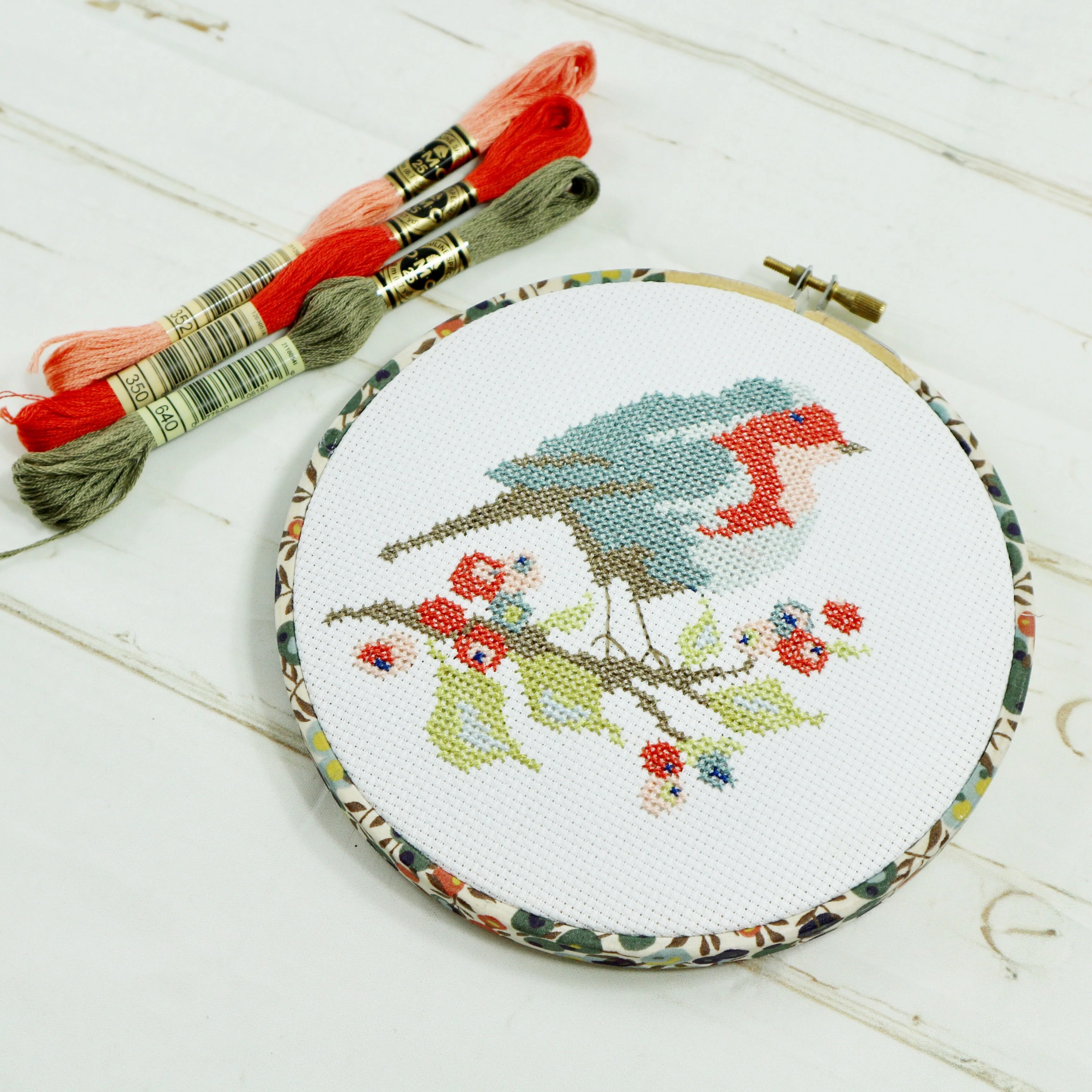 Robin and Berry, Cross Stitch Embroidery Hoop Wall Hanging Kit - Image 11