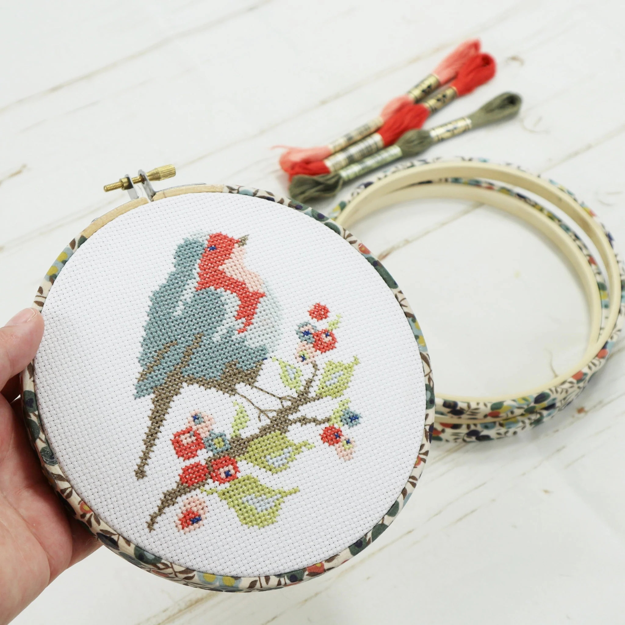 Robin and Berry, Cross Stitch Embroidery Hoop Wall Hanging Kit - Image 3