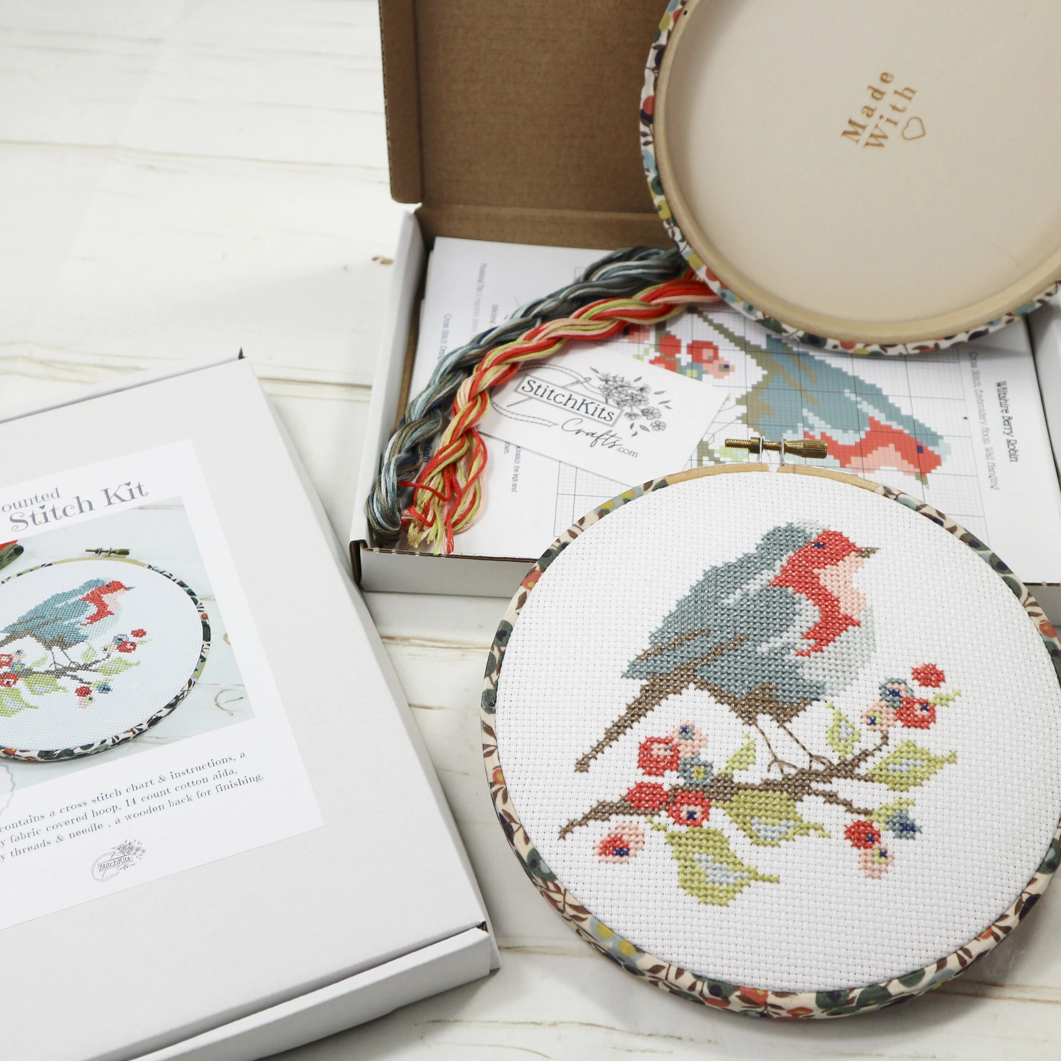 Robin and Berry, Cross Stitch Embroidery Hoop Wall Hanging Kit - Image 9