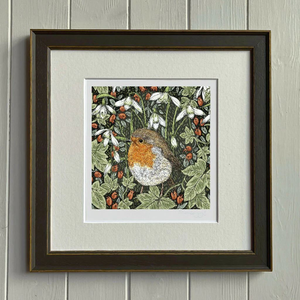Robin and Snowdrop Signed and Mounted Giclée Art Print - Image 2
