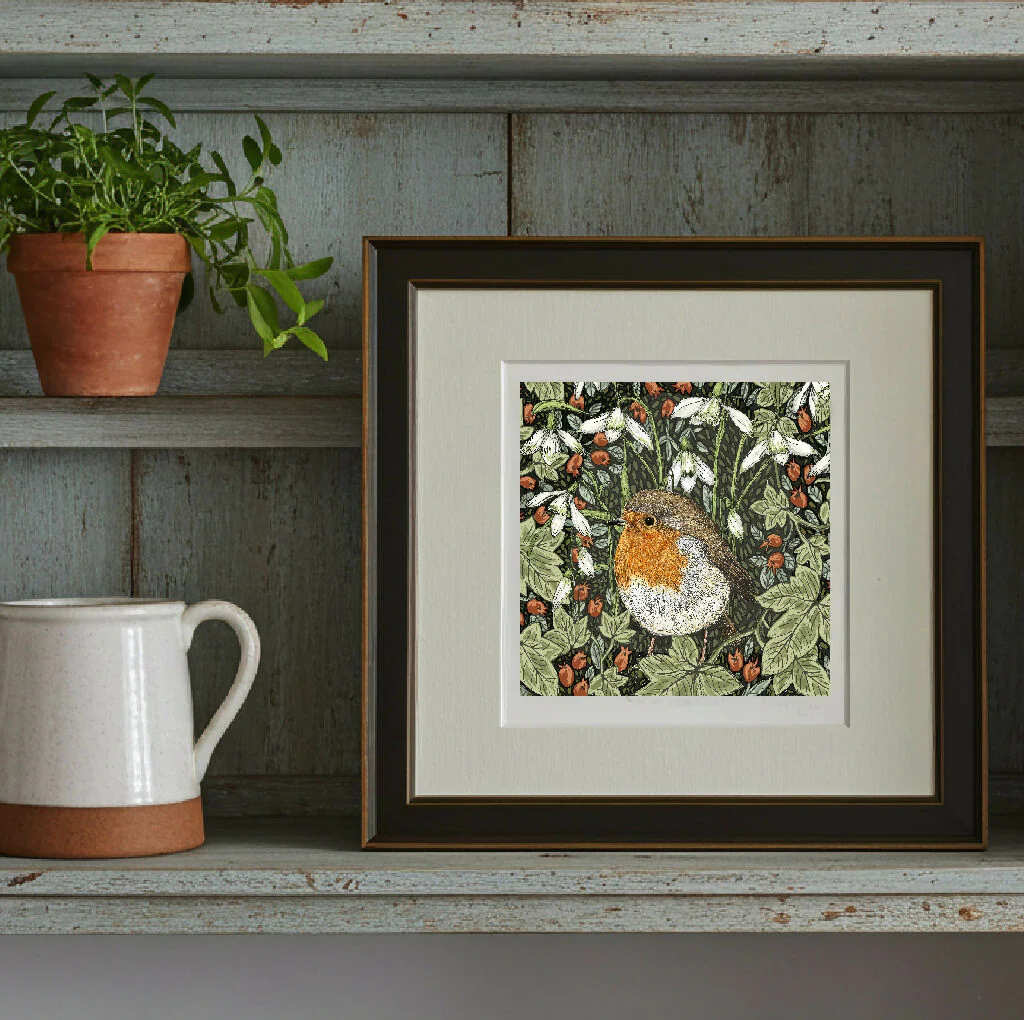 Robin and Snowdrop Signed and Mounted Giclée Art Print - Image 3